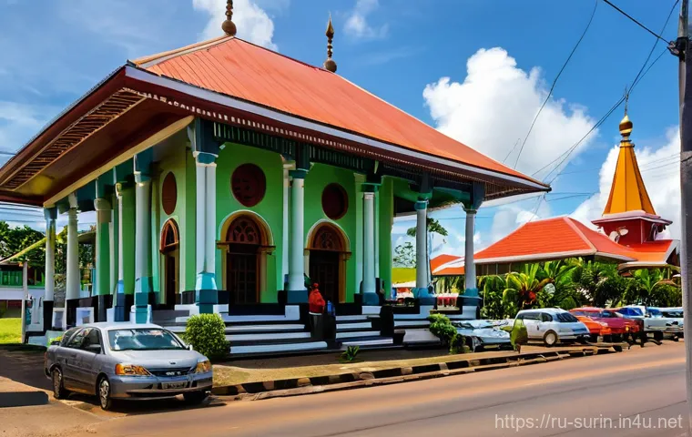 수리남의 주요 종교와 문화 - **Vibrant Paramaribo: A Tapestry of Cultures and Faiths**
An intricately detailed street scene i...