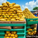 Home 21 수리남과 카리브 해 국가와의 관계 - A vibrant market scene in Suriname showcasing the export of agricultural products like ripe bananas,...