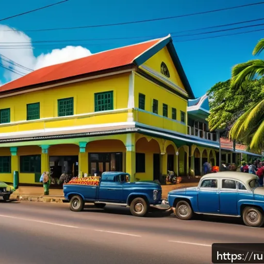 수리남과 남미 타 국가 비교 - A vibrant street scene in Paramaribo, Suriname, showcasing a harmonious blend of colonial Dutch arch...