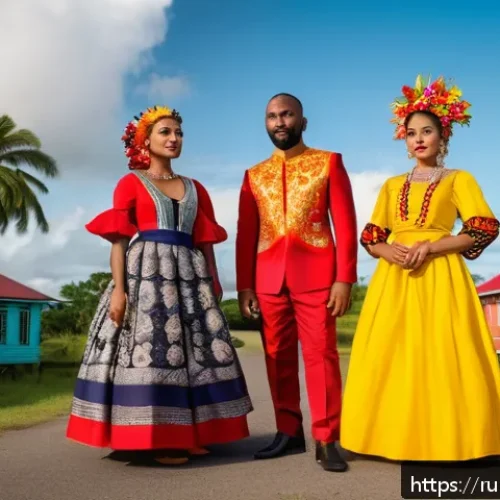 Home 17 수리남의 영화 산업과 인기 작품 - A vibrant Surinamese film set blending traditional and modern elements: colorful local costumes with...