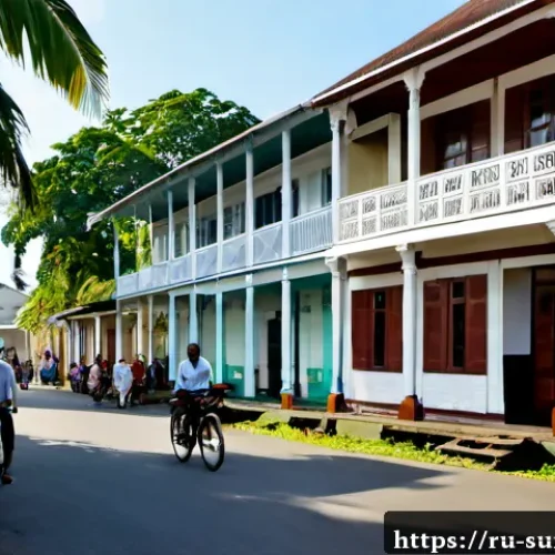 수리남과 프랑스령 기아나의 차이 - Photorealistic street scene in Paramaribo, Suriname, elegant weathered Dutch colonial wooden houses ...